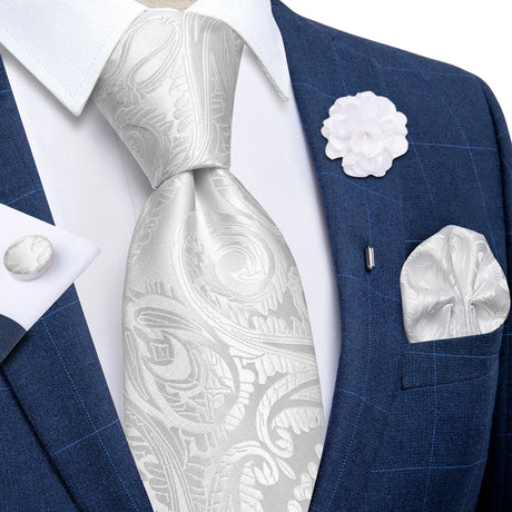 white floral silk tie