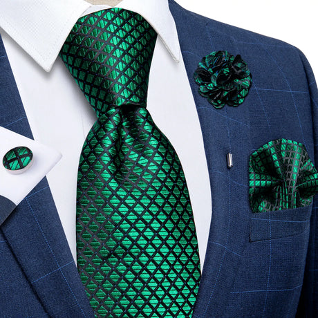green geometric silk tie