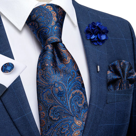 blue/gold floral silk tie