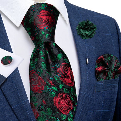green/red floral silk tie