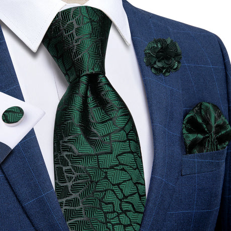green geometric silk tie