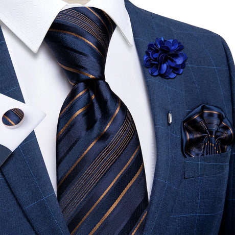 blue/gold line design silk tie
