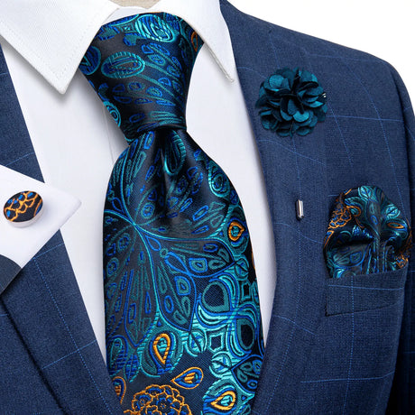 blue floral silk tie