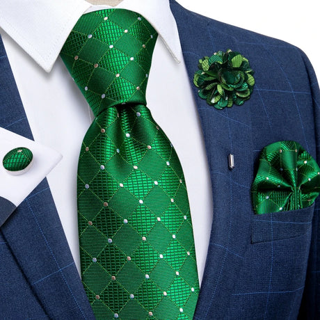 green geometric silk tie