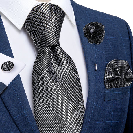 Grey Geometric design silk tie