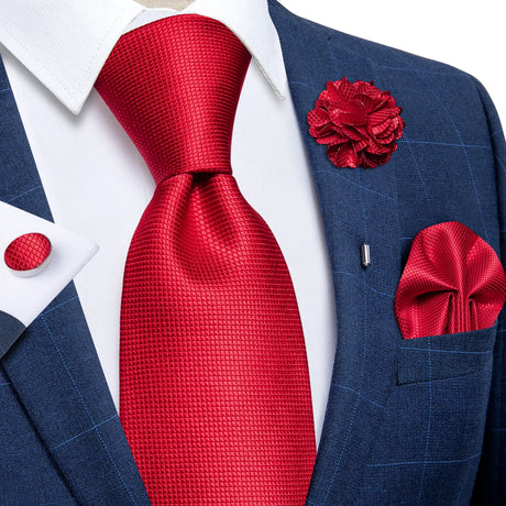 Red square design silk tie