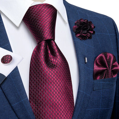 wine red geometric silk tie