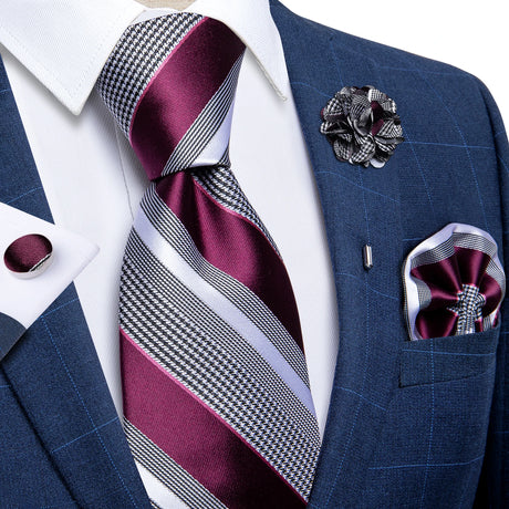 grey wine red silk tie