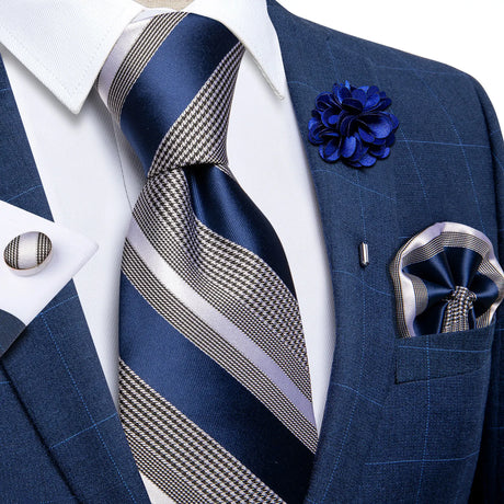 blue grey silk tie