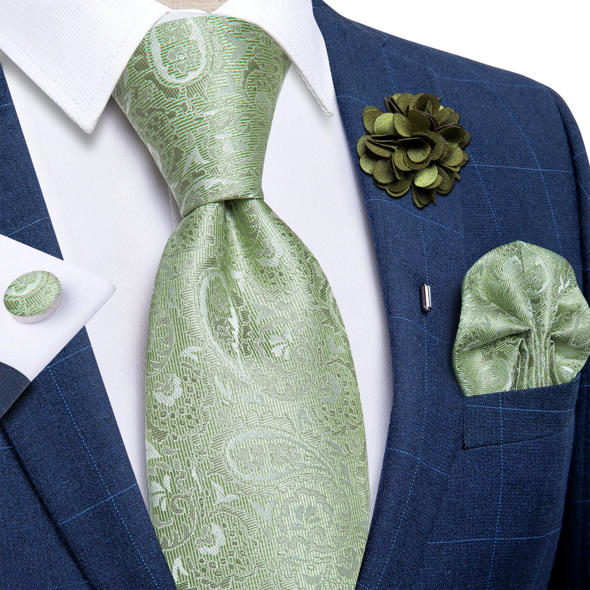 Green floral silk tie