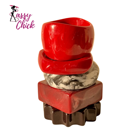 Red Grey White Blurred Geometric Irregular Resin Bracelet Sassy Chick Logo