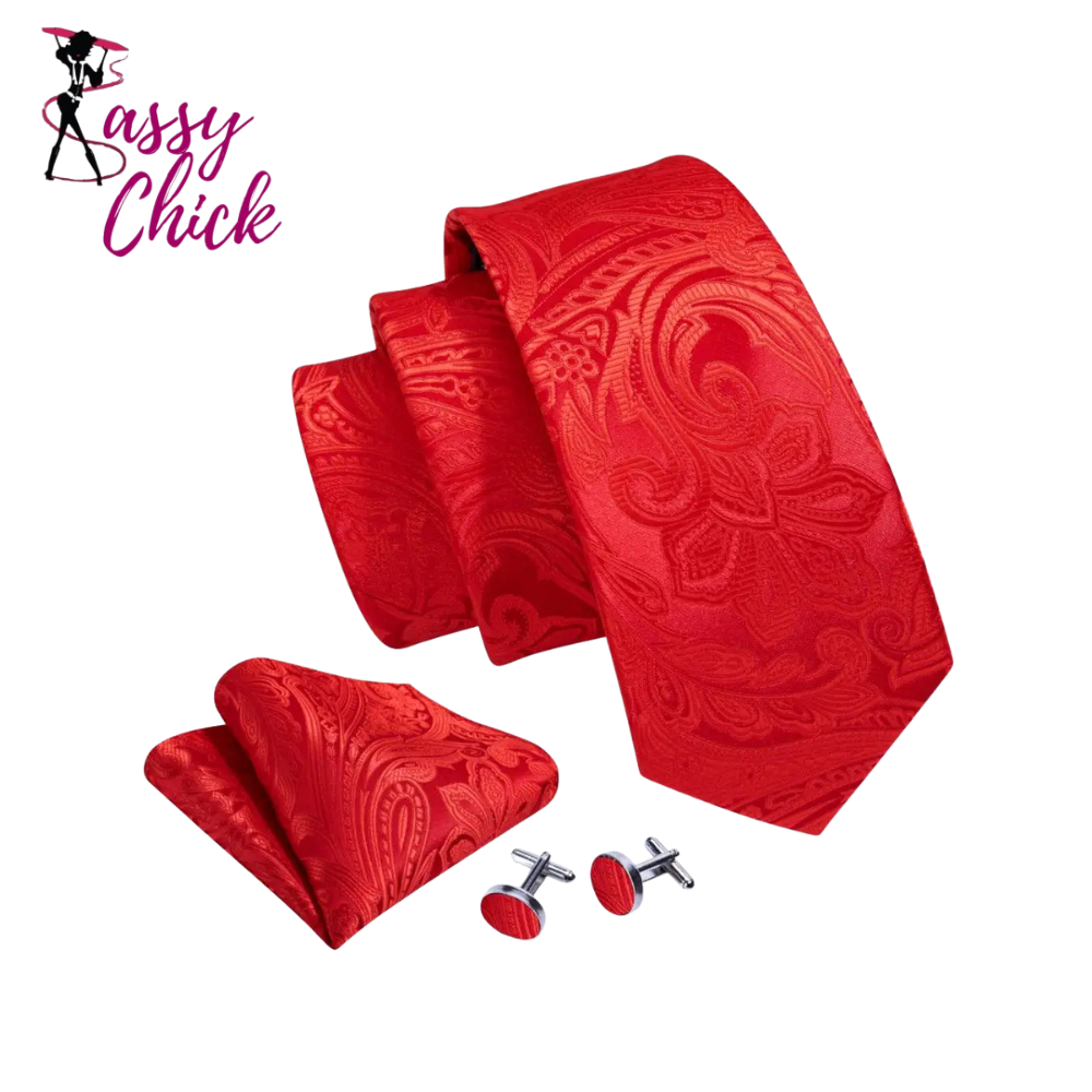 Red Maroon Burgundy Rose Tie Set Sassy Chick Logo