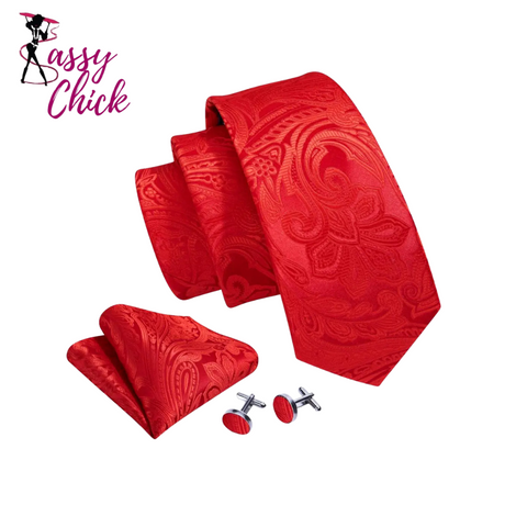 Red Maroon Burgundy Rose Tie Set Sassy Chick Logo