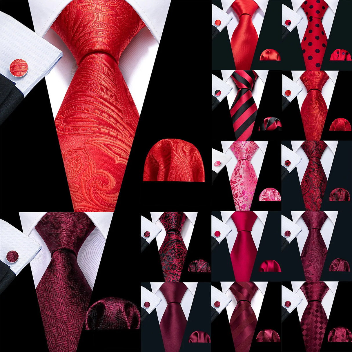Red Maroon Burgundy Rose Tie Set Collection