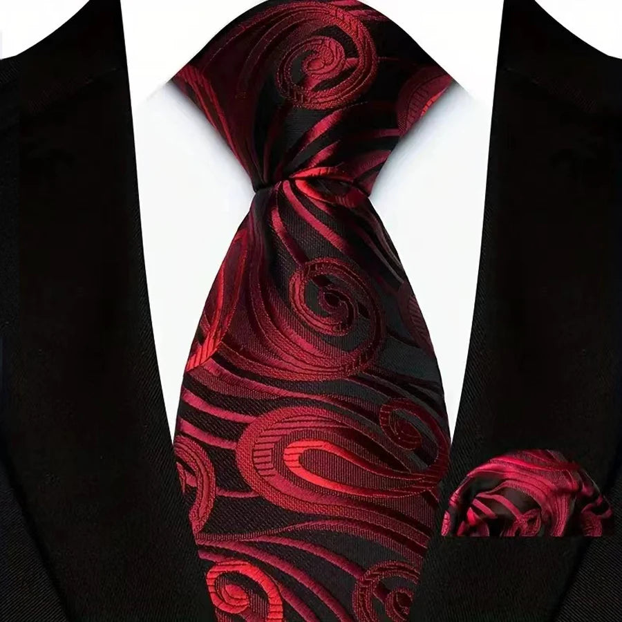 Red Pocket Square Woven Hanky Ties Set