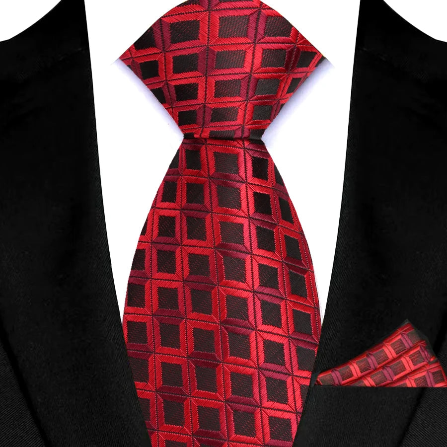Red Pocket Square Woven Hanky Ties Set