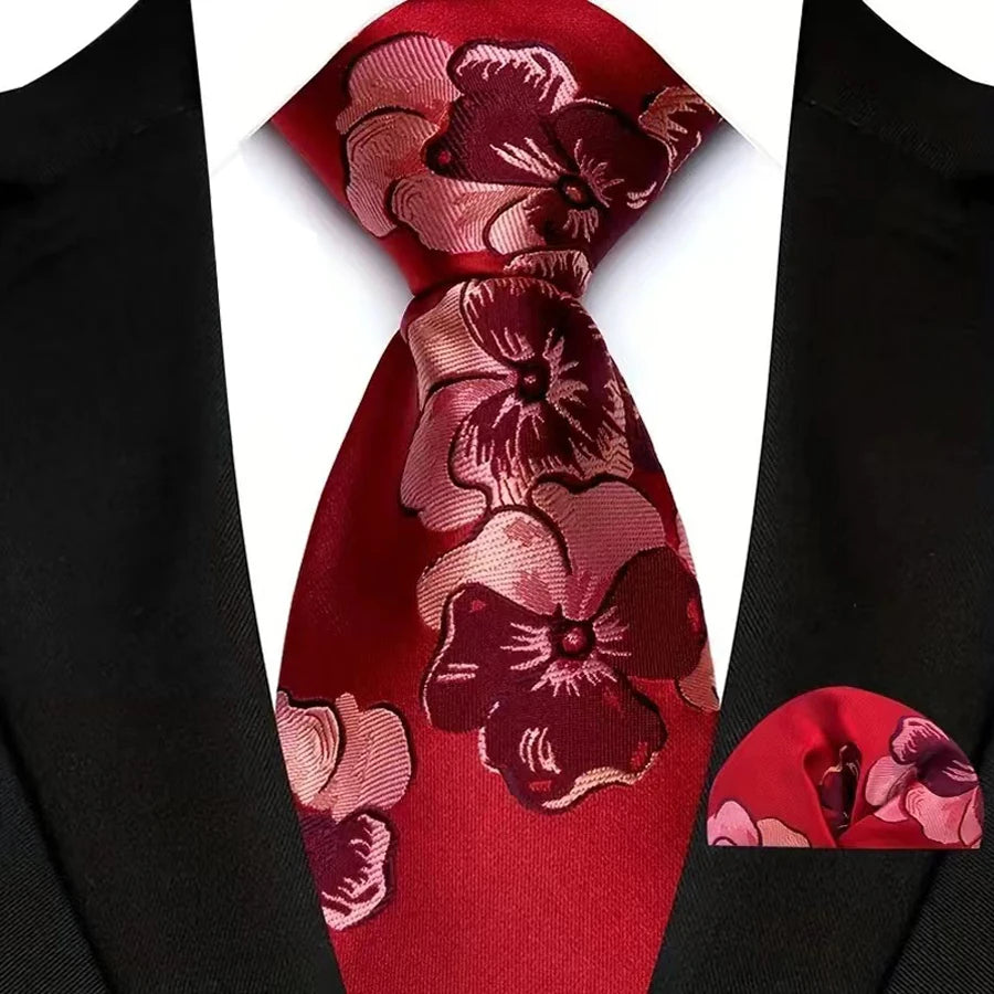 Red Pocket Square Woven Hanky Ties Set