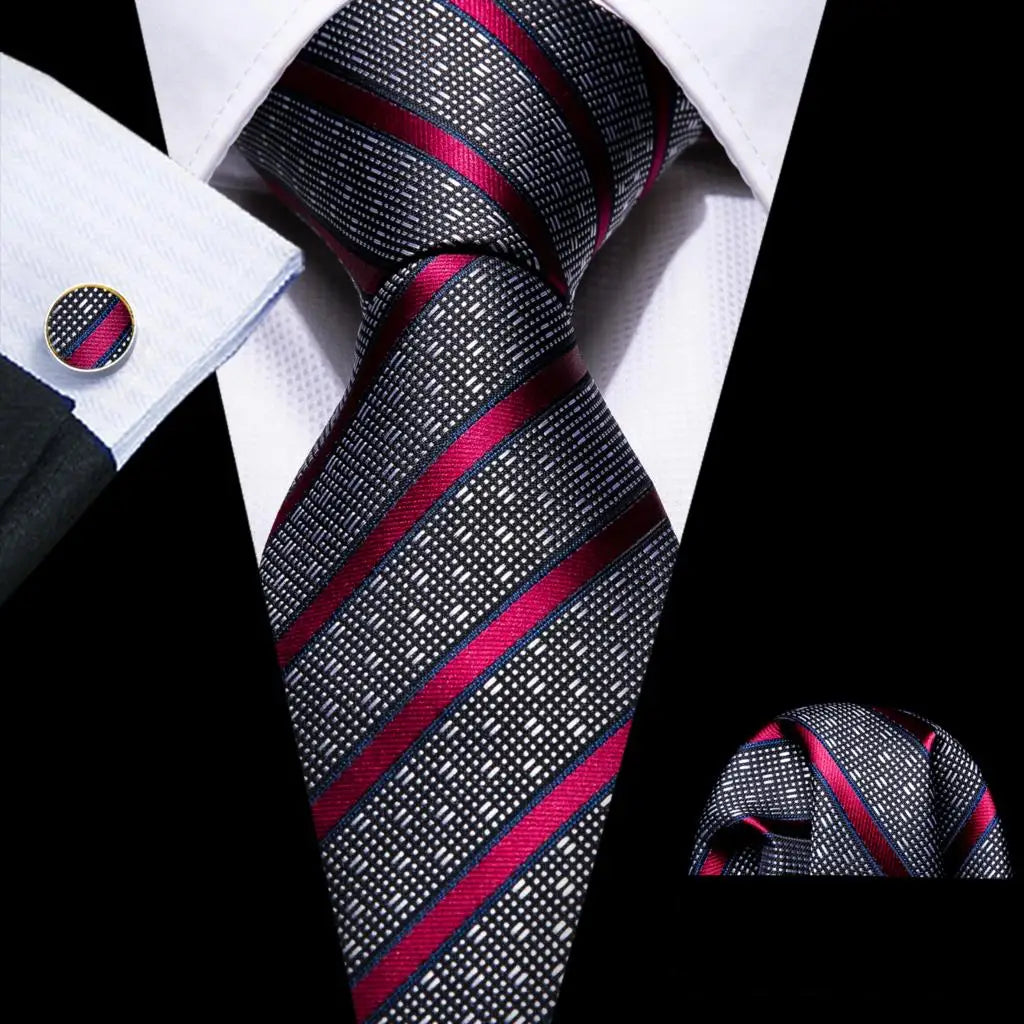 Red Rose Silk Pocket Square Cufflinks Set Men's Tie