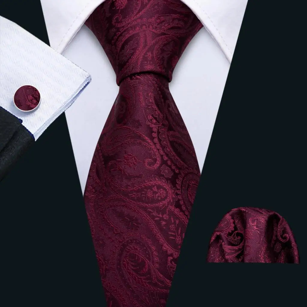 Red Rose Silk Pocket Square Cufflinks Set Men's Tie