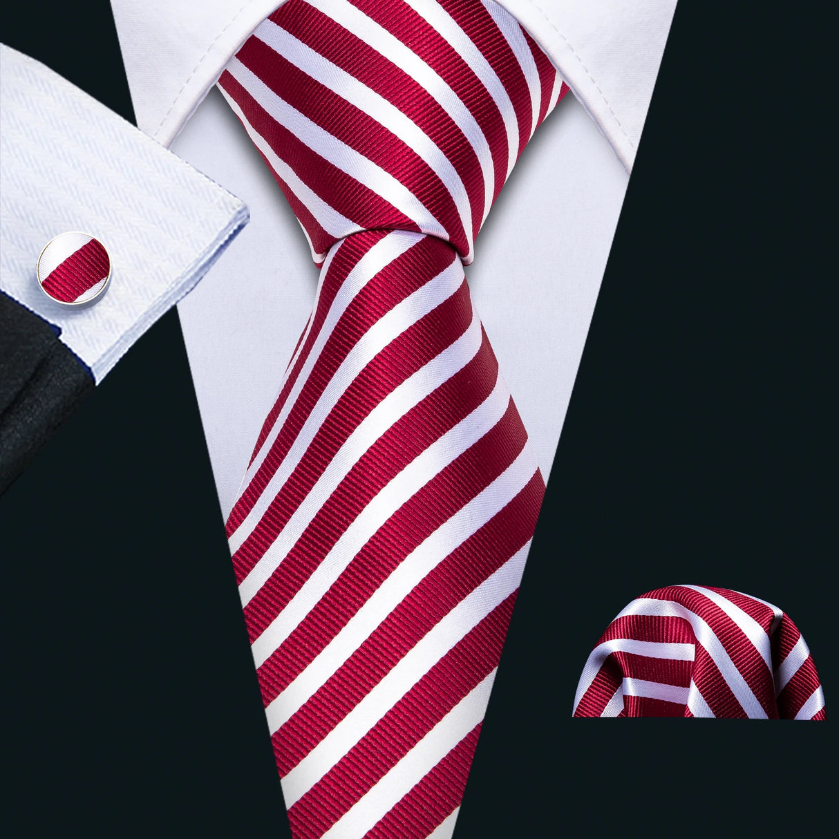 Red Rose Silk Pocket Square Cufflinks Set Men's Tie