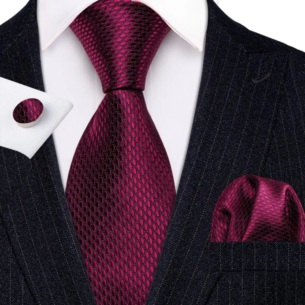 Red Rose Silk Pocket Square Cufflinks Set Men's Tie