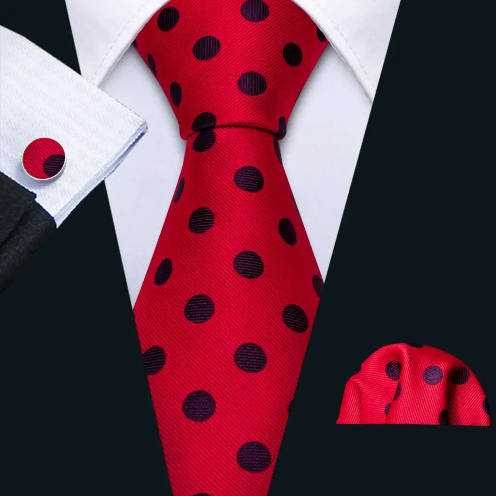 Red Rose Silk Pocket Square Cufflinks Set Men's Tie