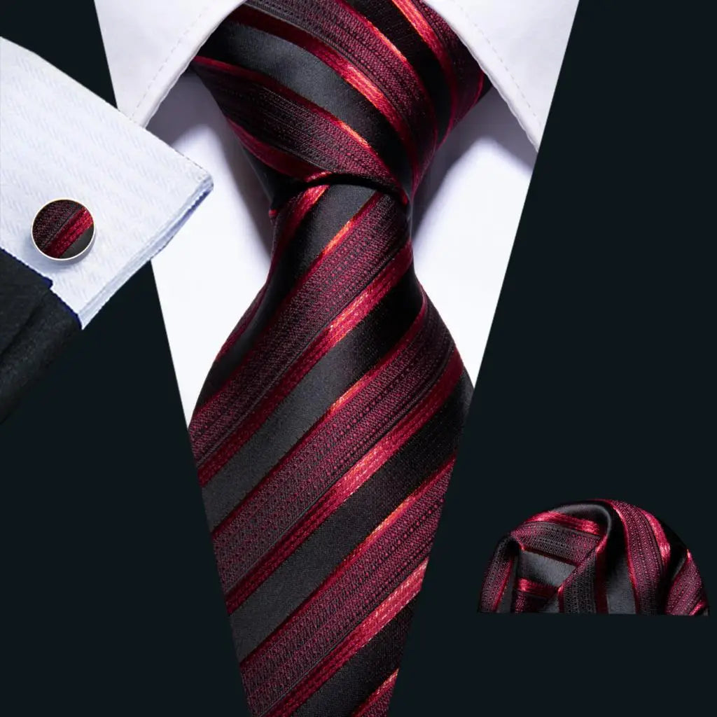 Red Rose Silk Pocket Square Cufflinks Set Men's Tie