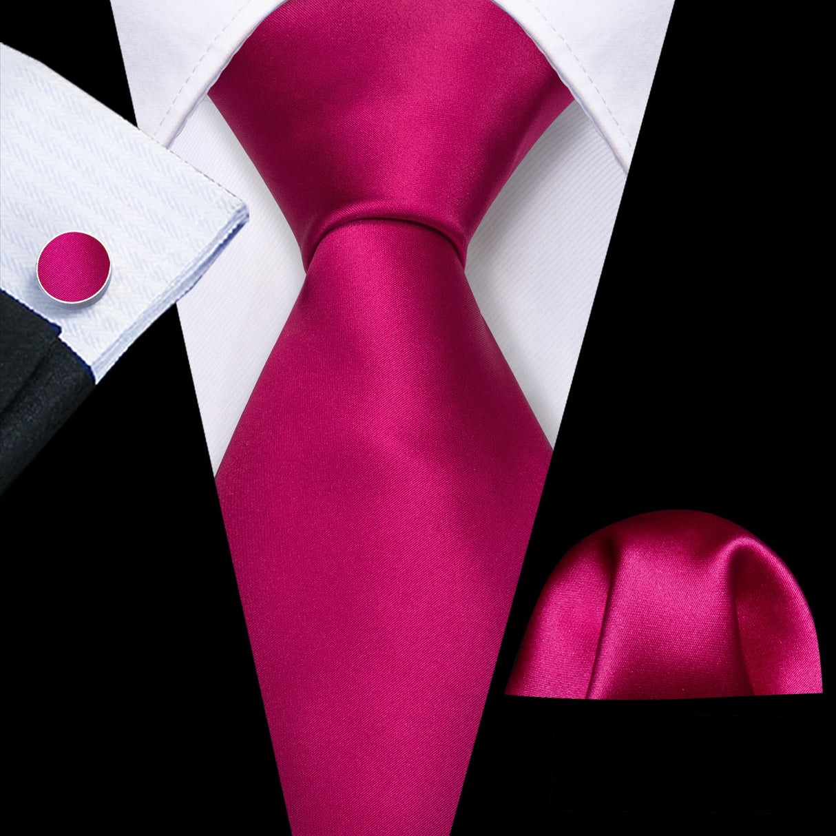Red Rose Silk Pocket Square Cufflinks Set Men's Tie