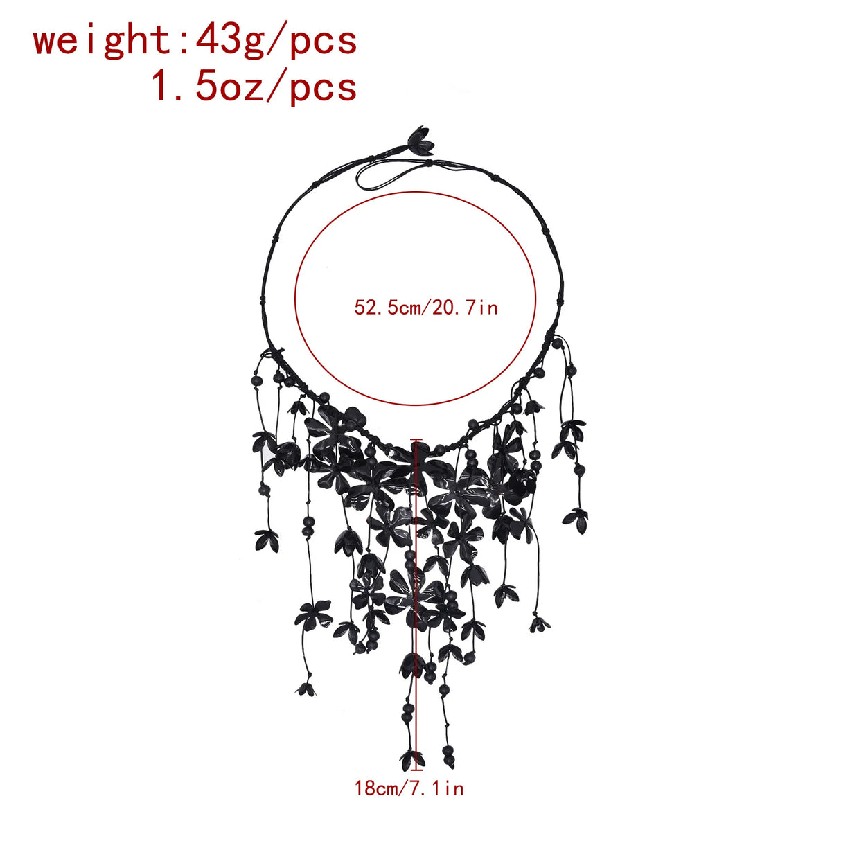 Size of Red White Black Alloy Flower Pendant Necklace