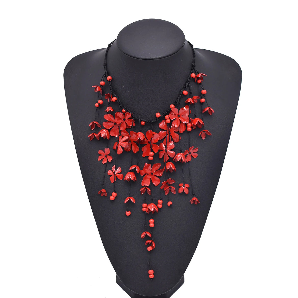 Red White Black Alloy Flower Pendant Necklace