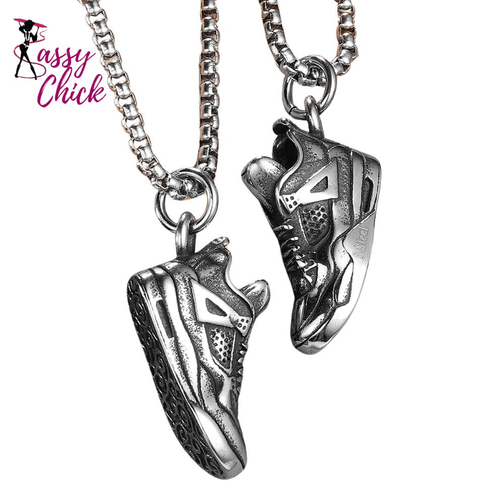 Retro Basketball Shoes Pendant Stainless Steel Jewelry Sassy Chick Logo