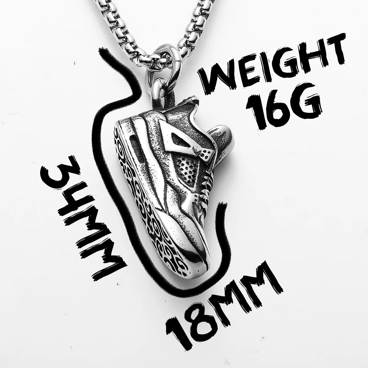 size of Retro Basketball Shoes Pendant Stainless Steel Jewelry