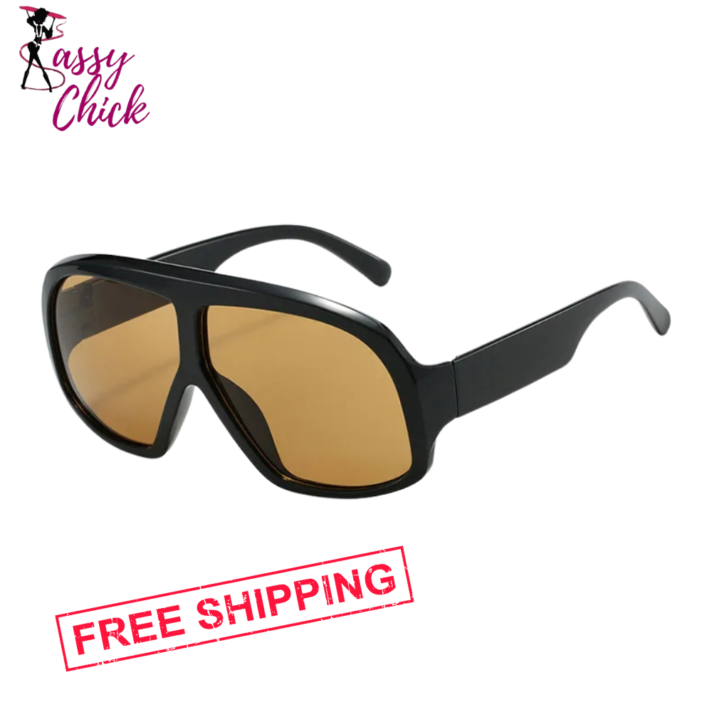 Retro Big Round Frame Square Sunglasses Sassy Chick Logo