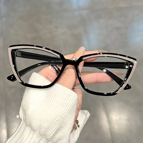 Retro Color Block Cat Eye Clear Lens Glasses black