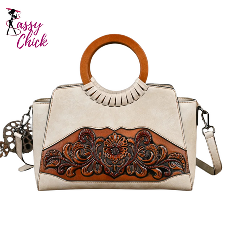 Retro Embossed Large Capacity Leather Women Handbag Sassy Chick Logo