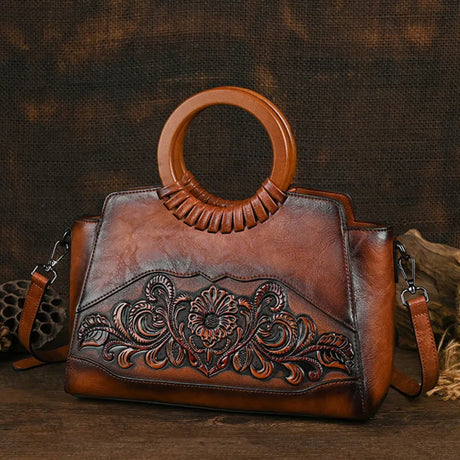 Retro Embossed Large Capacity Leather Women Handbag