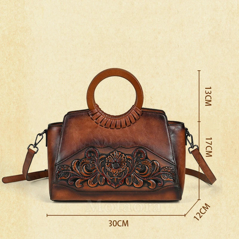 size of Retro Embossed Large Capacity Leather Women Handbag