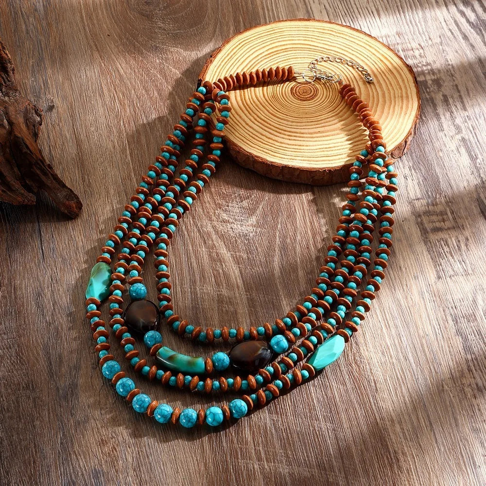 Retro Ethnic Multi-layer Wooden Beads African Jewelry