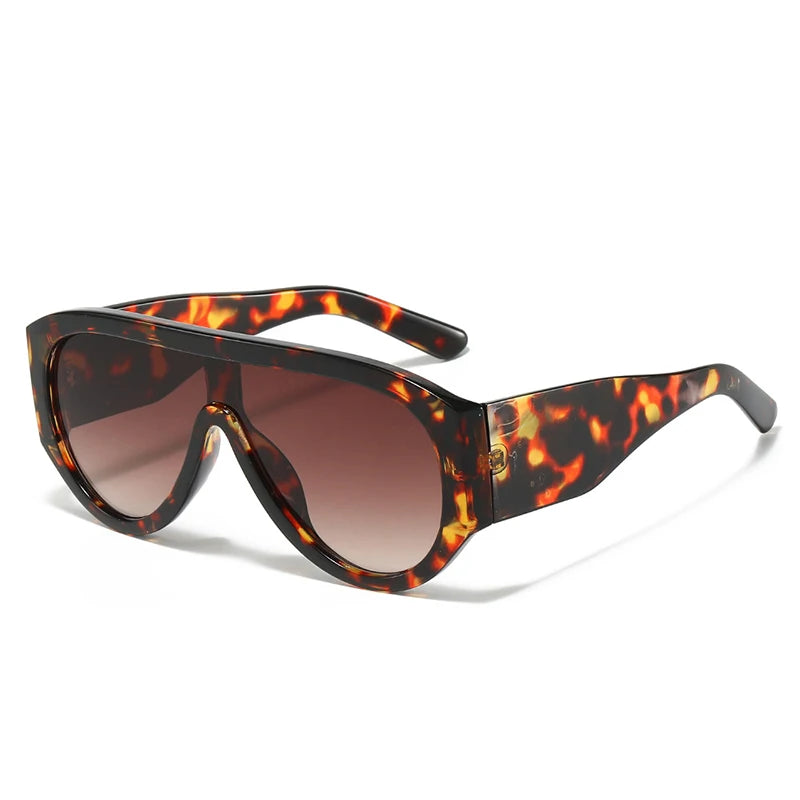 Leopard frame Retro Fashion Oversized Pilot Women Sunglasses