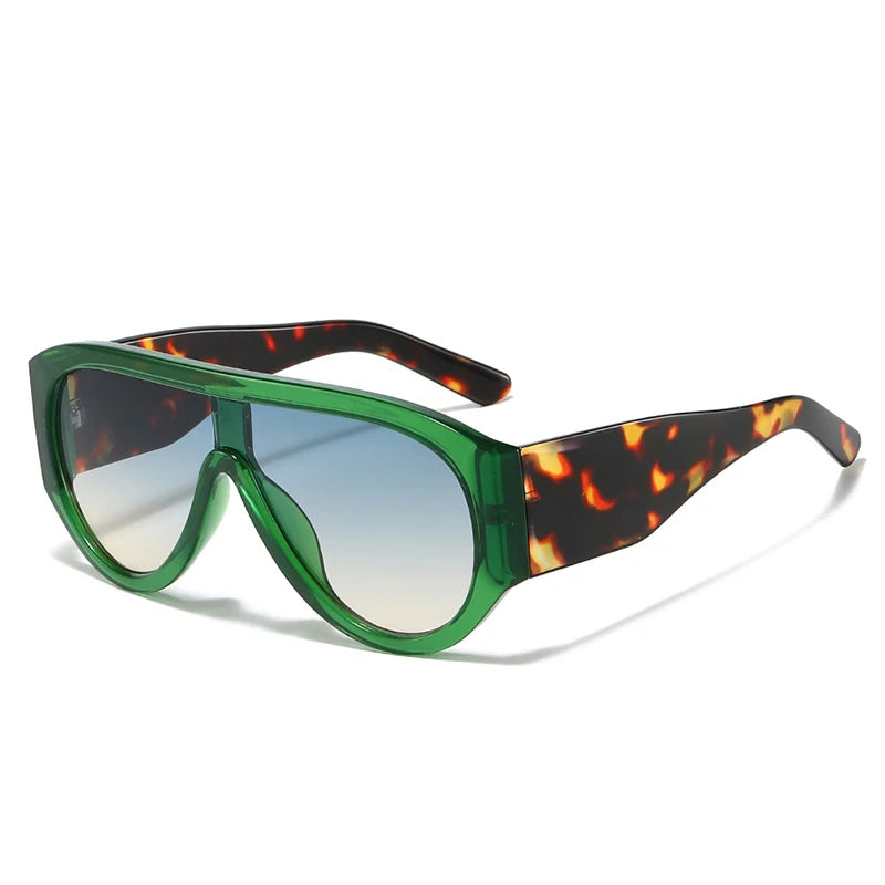 Green leopard frame Retro Fashion Oversized Pilot Women Sunglasses