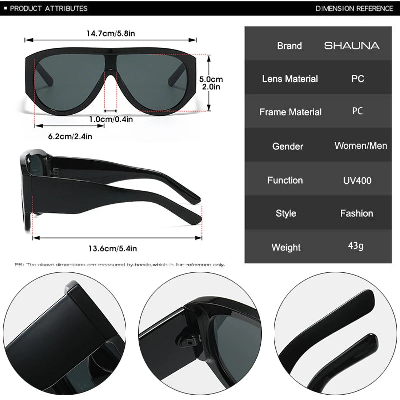 Size of Retro Fashion Oversized Pilot Women Sunglasses