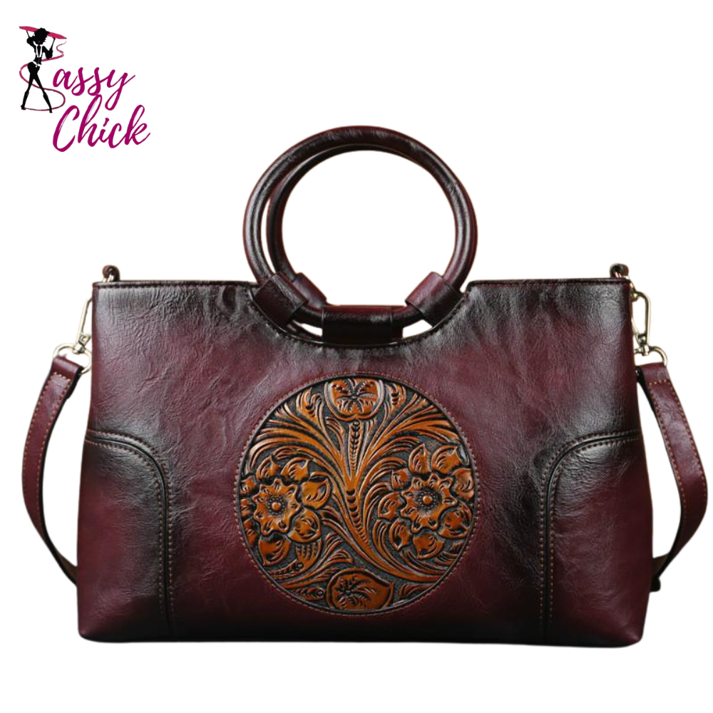 Retro High-Quality Leather Handbag Sassy Chick Logo