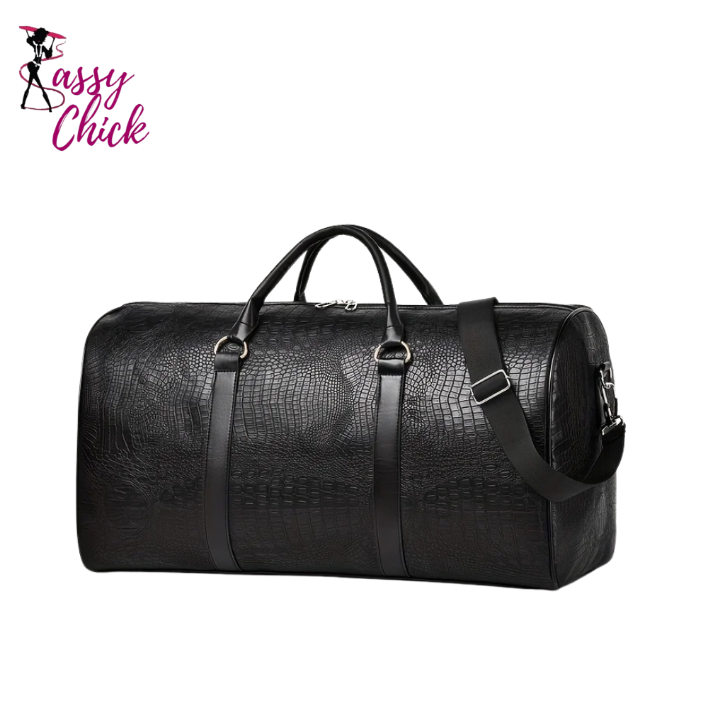 Retro Large Capacity Crocodile-Textured Travel Duffel Bag Sassy Chick Logo