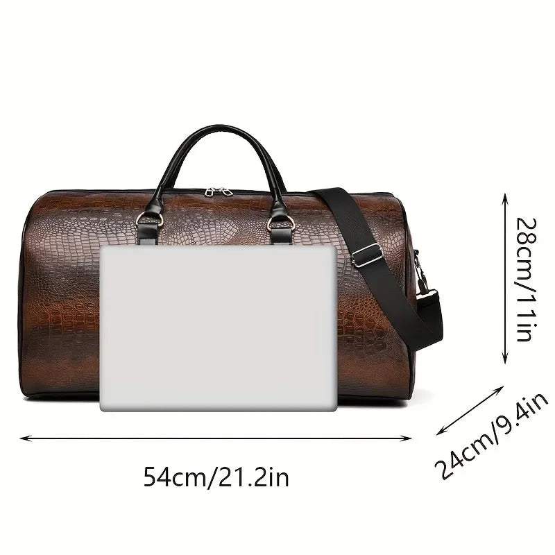 Size of Retro Large Capacity Crocodile-Textured Travel Duffel Bag