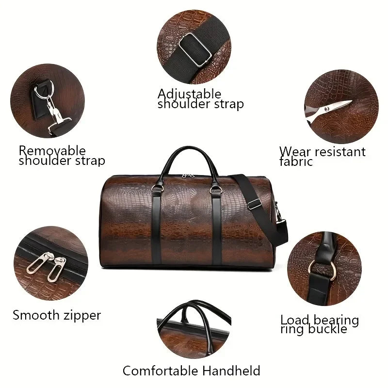 Parts of Retro Large Capacity Crocodile-Textured Travel Duffel Bag