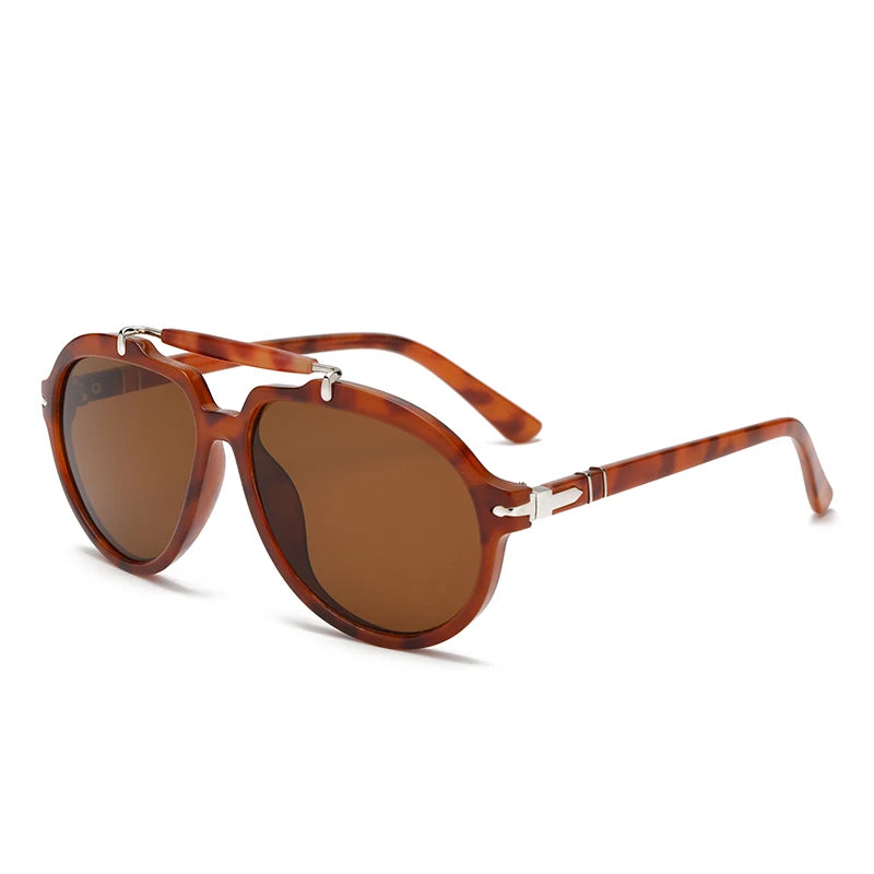 Brown Retro Large Frame Pilot UV400 Protection Sunglasses