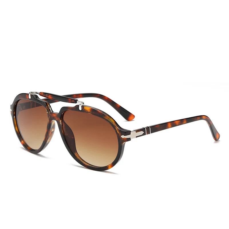 Leopard Retro Large Frame Pilot UV400 Protection Sunglasses