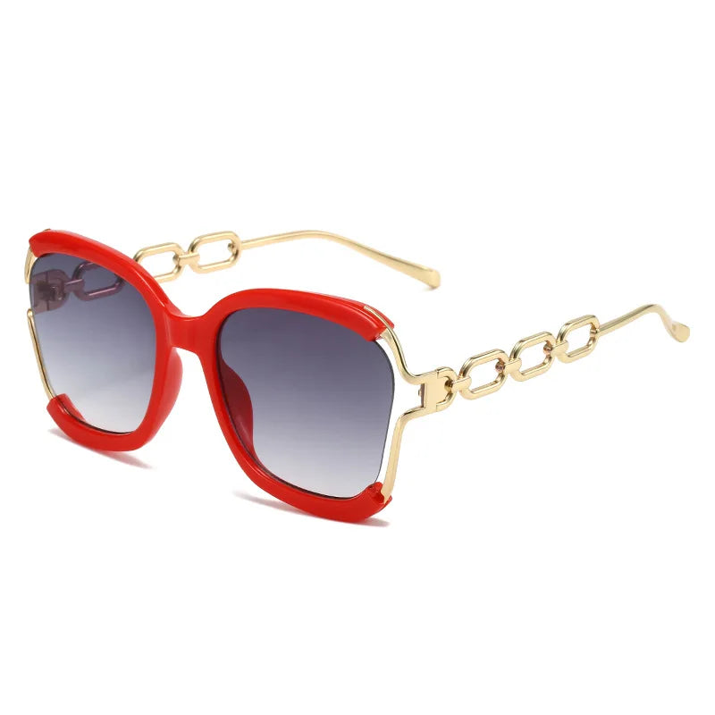 Red Retro Luxury Square Sunglasses