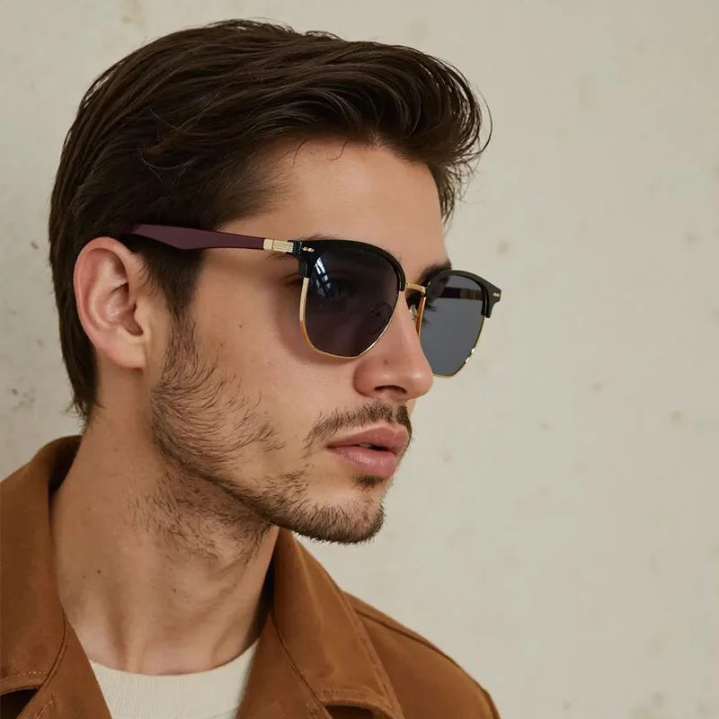 Model Using Retro Men Vintage Sunglasses