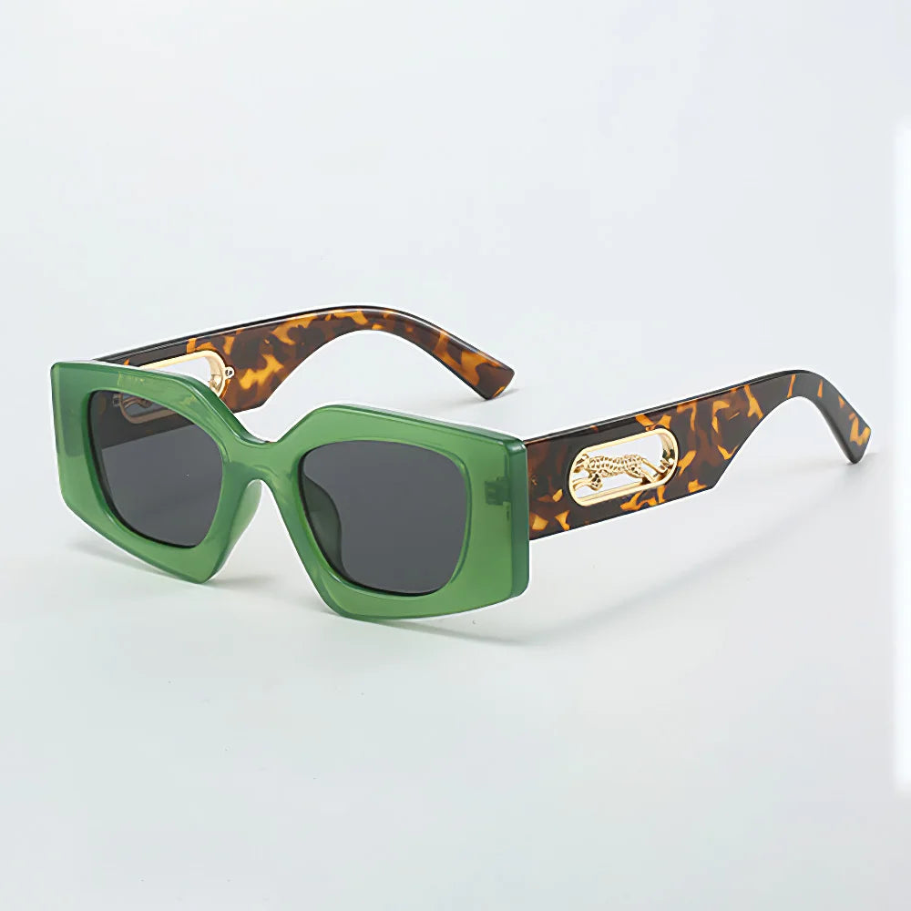 Retro Oval Sunglasses leopard/ green